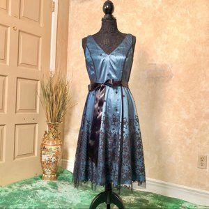 Adrianna Papell Teal Sparkle Midi Dress Size 12